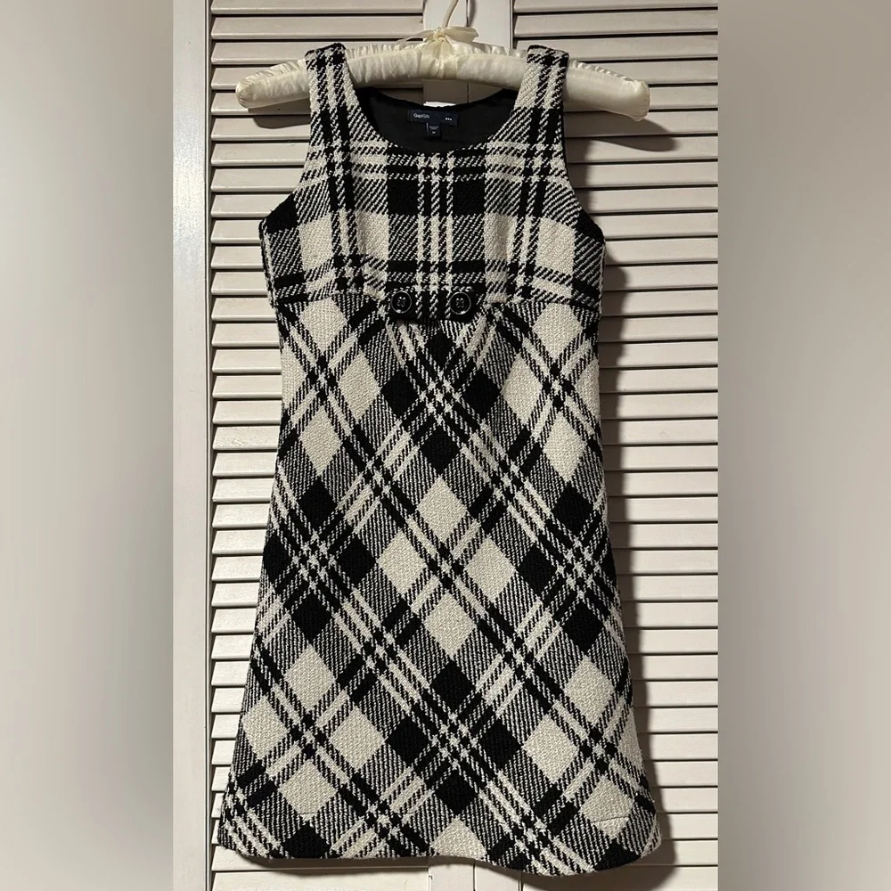 GapKids Gap Black & White Plaid Wool Tweed Sleeveless Dress Girl’s Medium